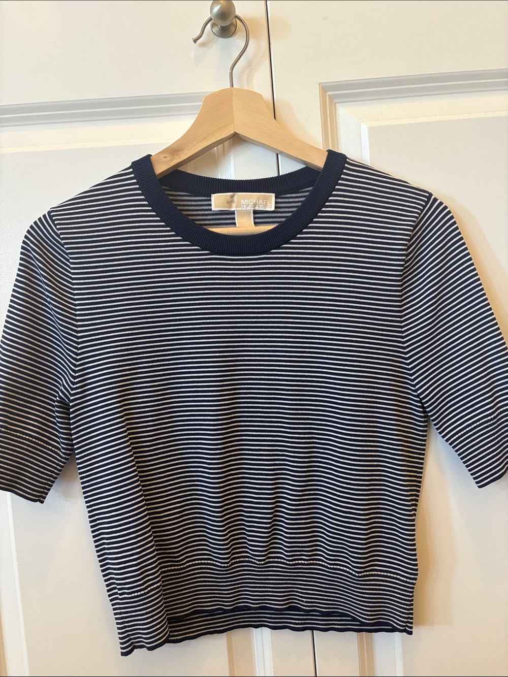 Michael Kors Navy & White Striped Short Sleeve Top
